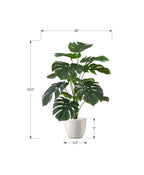Monarch Specialties I 9551 Artificial Plant, 24' Tall, Monstera, Real Touch, Decorative, Green Leaves, White Pot