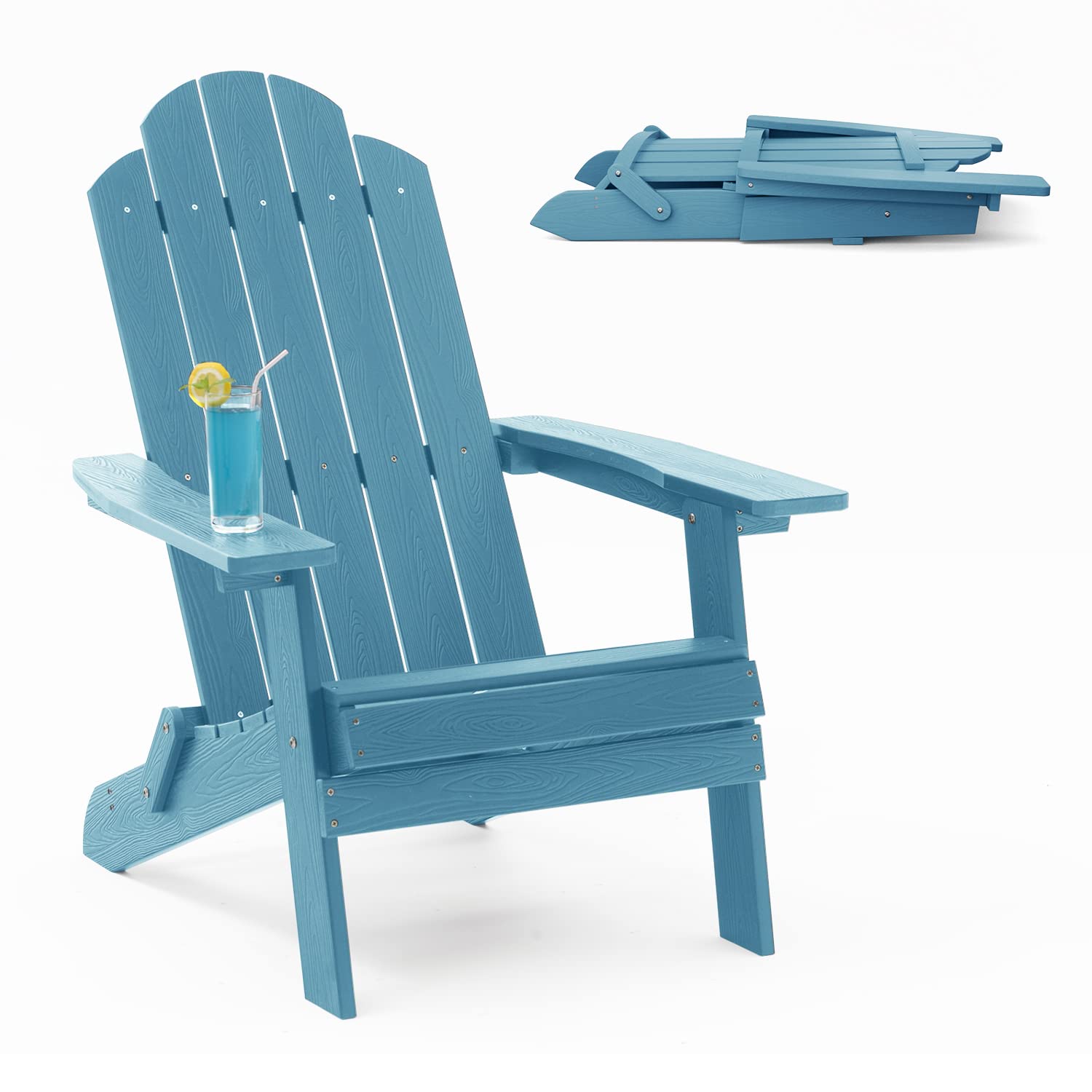 Mximu Adirondack Chair: Folding Adirondack Chairs Fire Pit Chairs Plastic Outdoor Chairs For Lawn Backyard Deck Garden Camping - Blue