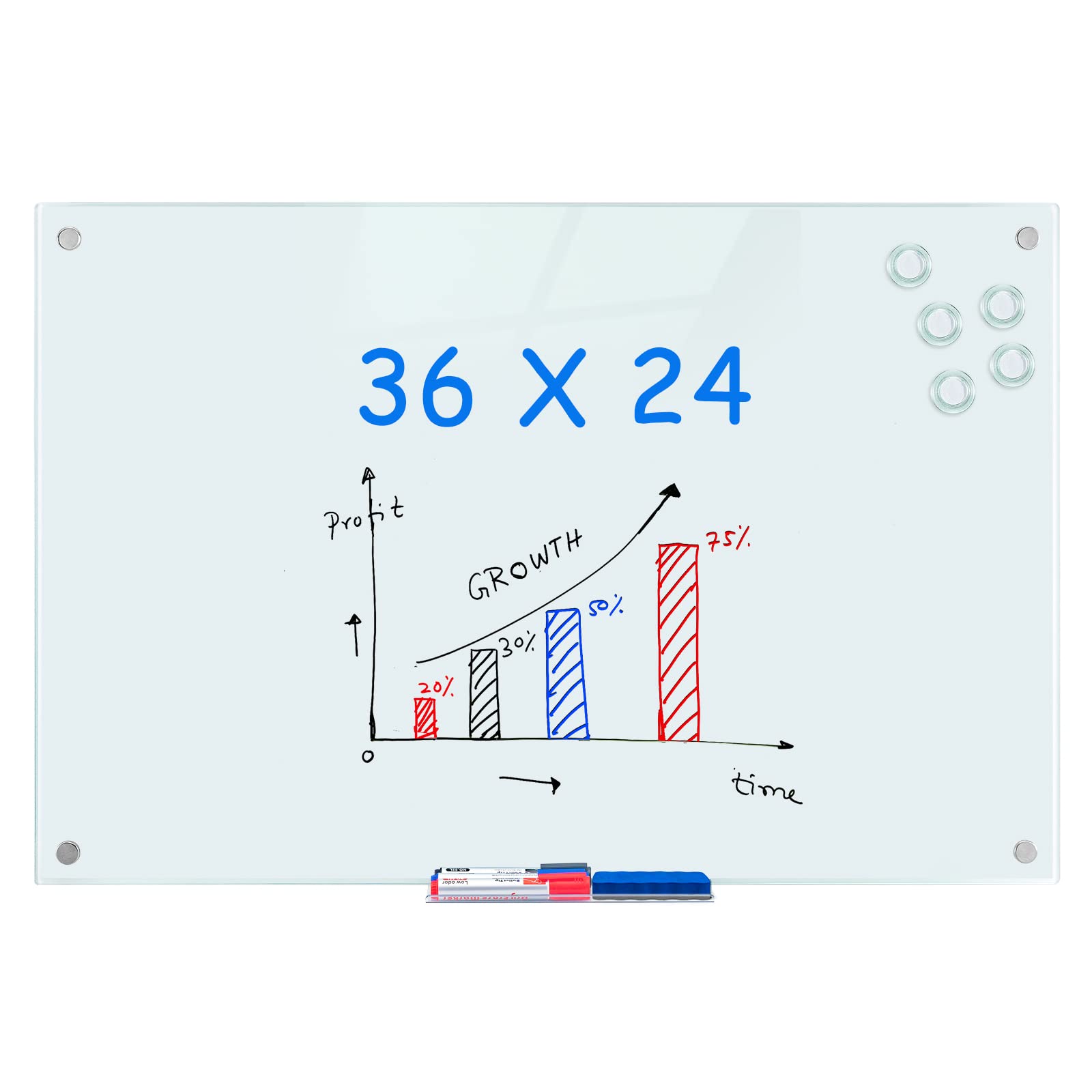 Maxtek Glass Whiteboard, Large Glass Dry Erase Board Magnetic Glass Board White Board For Office Wall Frameless White Glassboard