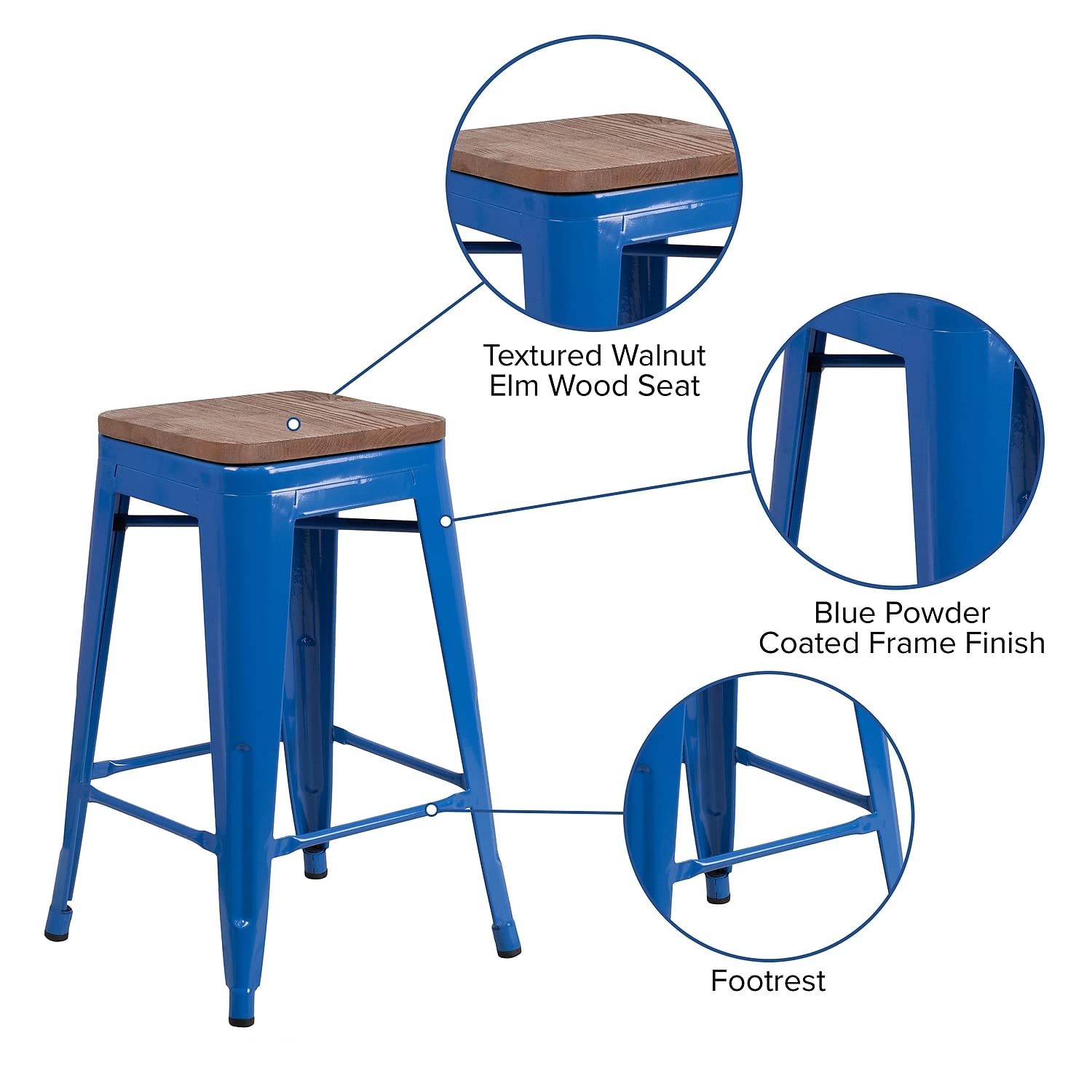 Flash Furniture Lily 24' High Backless Blue Metal Counter Height Stool With Square Wood Seat (Pack Of 1)