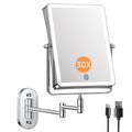 FASCINATE Rechargeable Wall Mounted Makeup Mirror, 8.7 Double Sided Touch Switch 1X/30X Rectangle Wall Mounted Magnifying Mirror