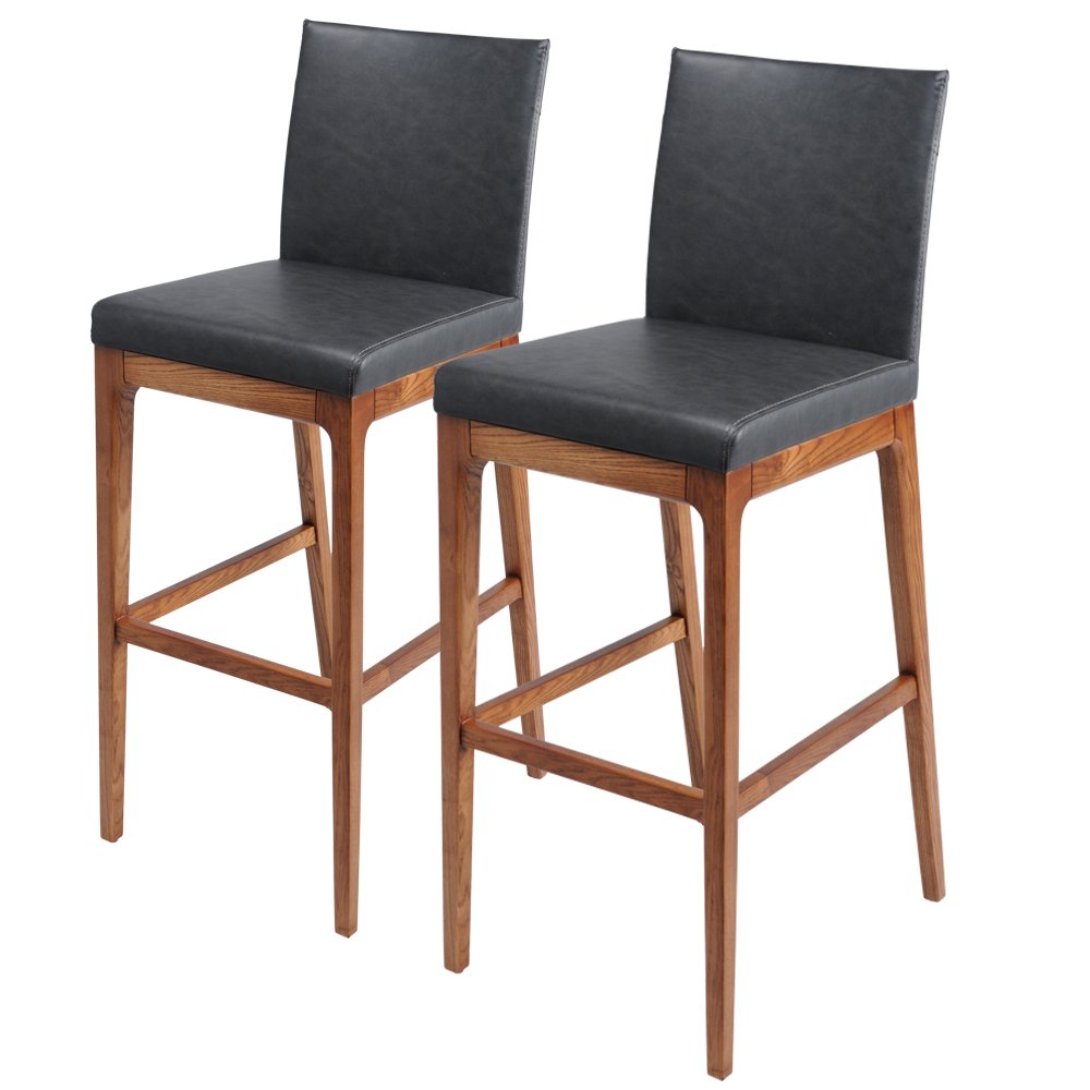 New Pacific Direct Devon Pu Leather Counter Stool,Walnut Brown Legs,Antique Gray,Set Of 2