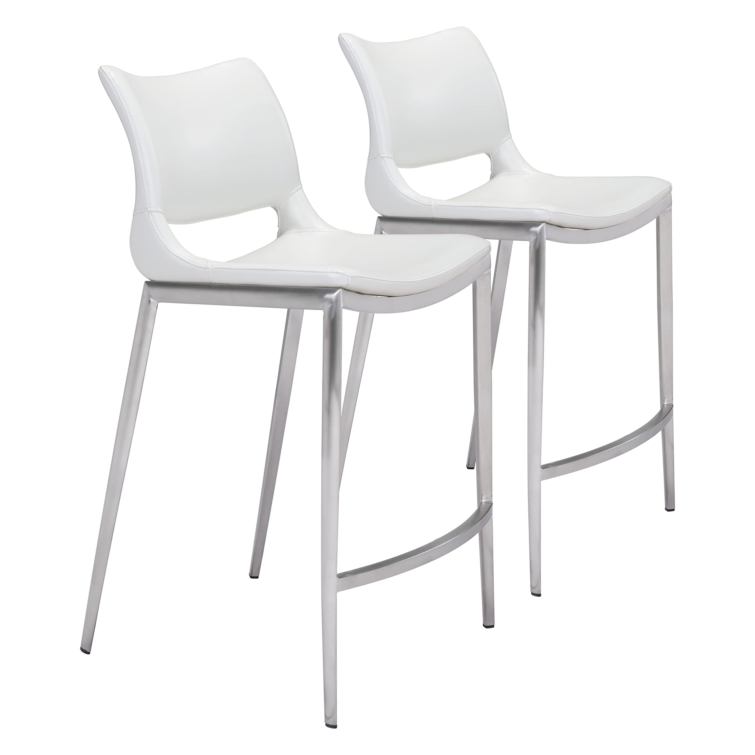 Ace Counter Chair (Set Of 2) White & Silver