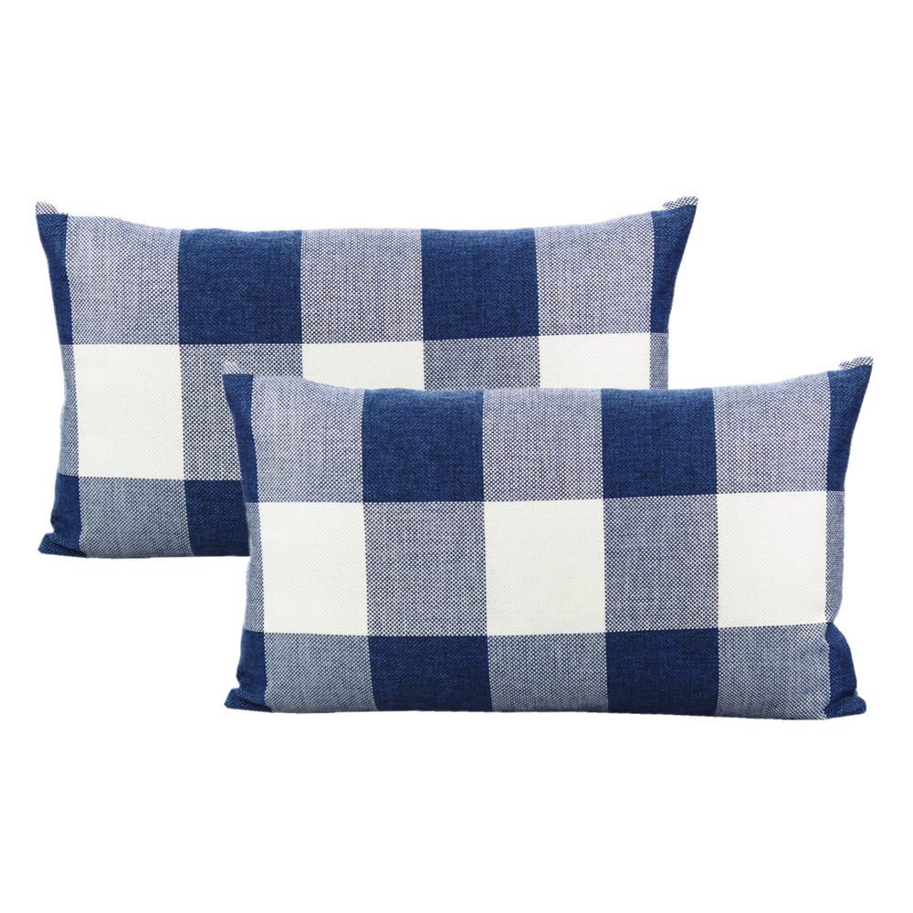 Vakado 12X20 Inch Pack Of 2 Lumbar Buffalo Plaid Throw Pillow Covers Decorative Rectangle Farmhouse Retro Cushion Cases Home Dec