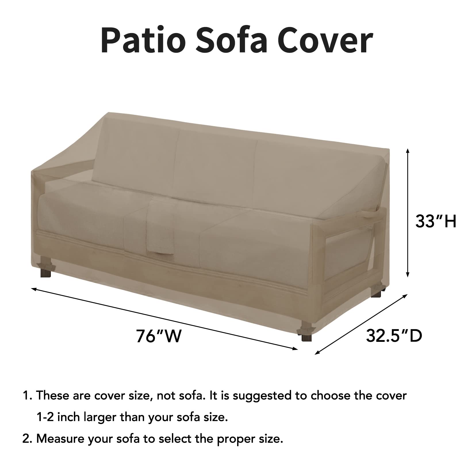 Easy-Going Waterproof Patio Sofa Cover Uv Resistant 3 Seater Outdoor Sofa Cover Weatherproof Lawn Patio Furniture Cover With Tape Sealed Seam (76Wx32.5Dx33H Inch, Camel)