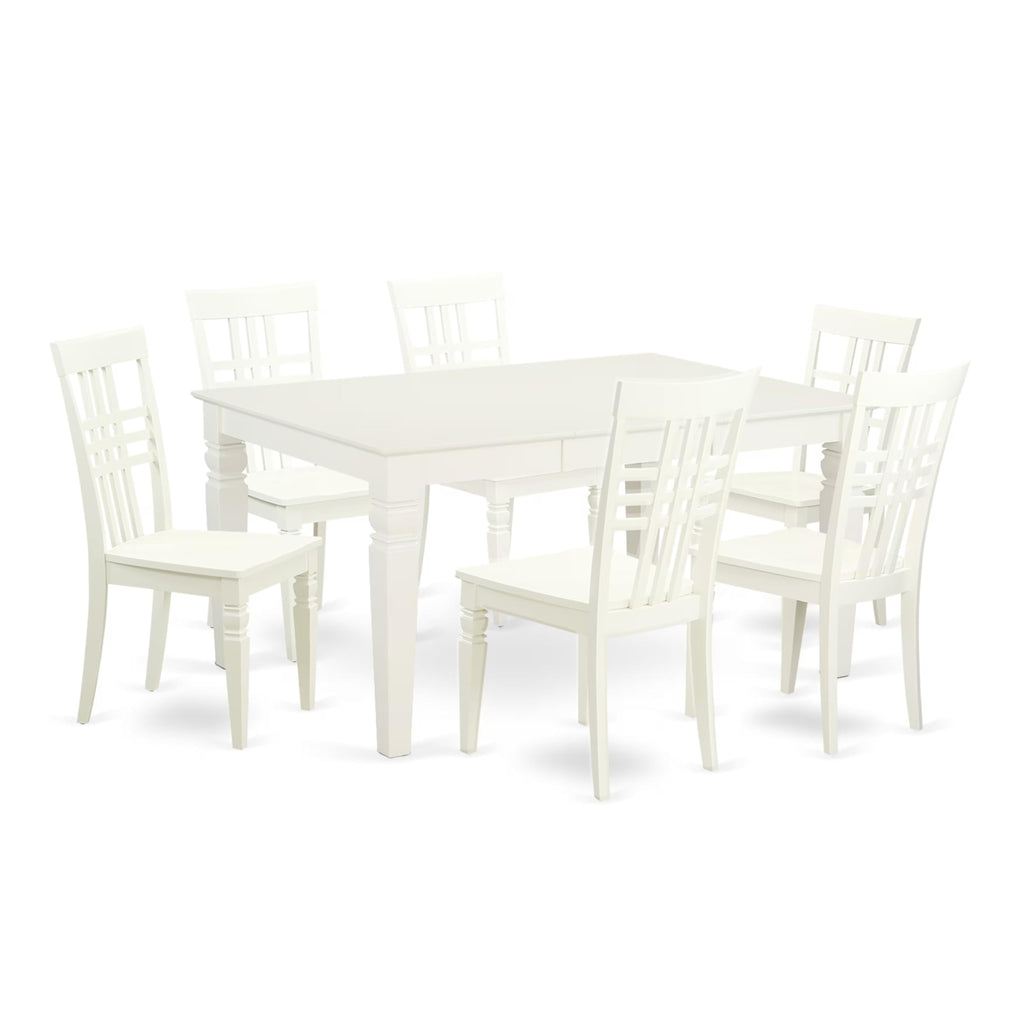 East West Furniture WELG7-LWH-W 7 Piece Kitchen Table & Chairs Set Consist of a Rectangle Dining Table with Butterfly Leaf and 6 Dining Room Chairs, 42x60 Inch, Linen White