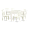 East West Furniture WELG7-LWH-W 7 Piece Kitchen Table & Chairs Set Consist of a Rectangle Dining Table with Butterfly Leaf and 6 Dining Room Chairs, 42x60 Inch, Linen White