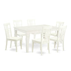 East West Furniture WELG7-LWH-W 7 Piece Kitchen Table & Chairs Set Consist of a Rectangle Dining Table with Butterfly Leaf and 6 Dining Room Chairs, 42x60 Inch, Linen White
