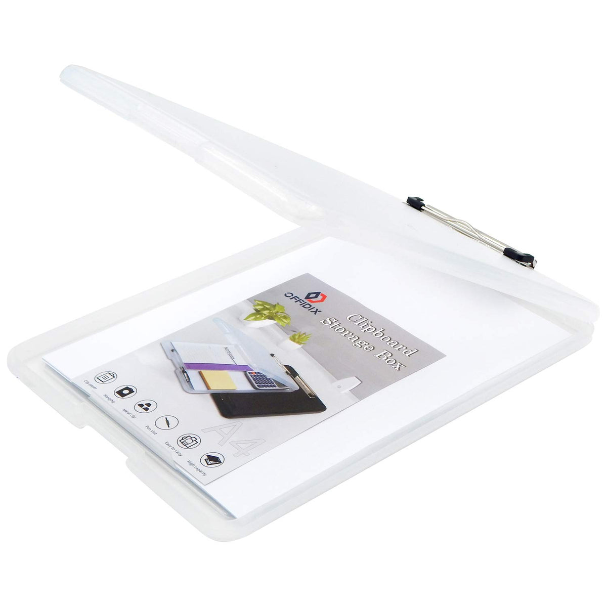 Offidix Clipboard Storage Box Transparent Plastic Paper Clipboard Paper Holder Storage Clip Board Ideal For School, Home And Off