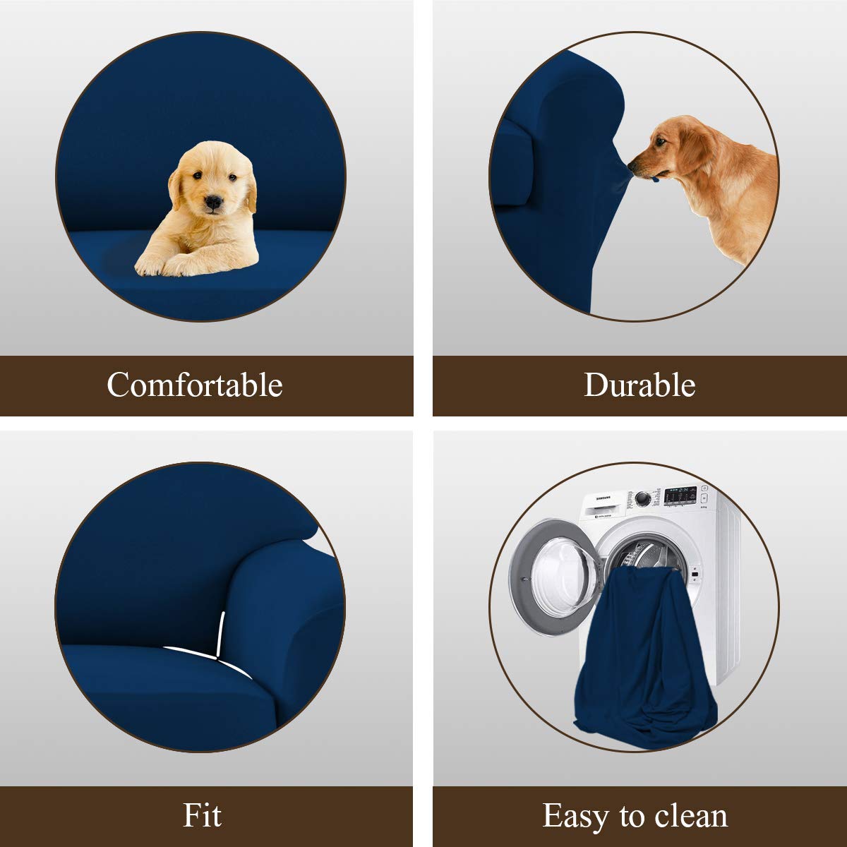 Easy-Going 4 Pieces Microfiber Stretch Recliner Slipcover – Spandex Soft Fitted Sofa Couch Cover, Washable Furniture Protector With Elastic Bottom For Kids, Pet(Recliner, Navy)