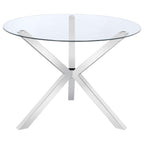Coaster Home Furnishings Vance 41-inch Round Clear Tempered Glass Top Asterisk Dining Room Table Electroplated Chrome Steel Base 120760