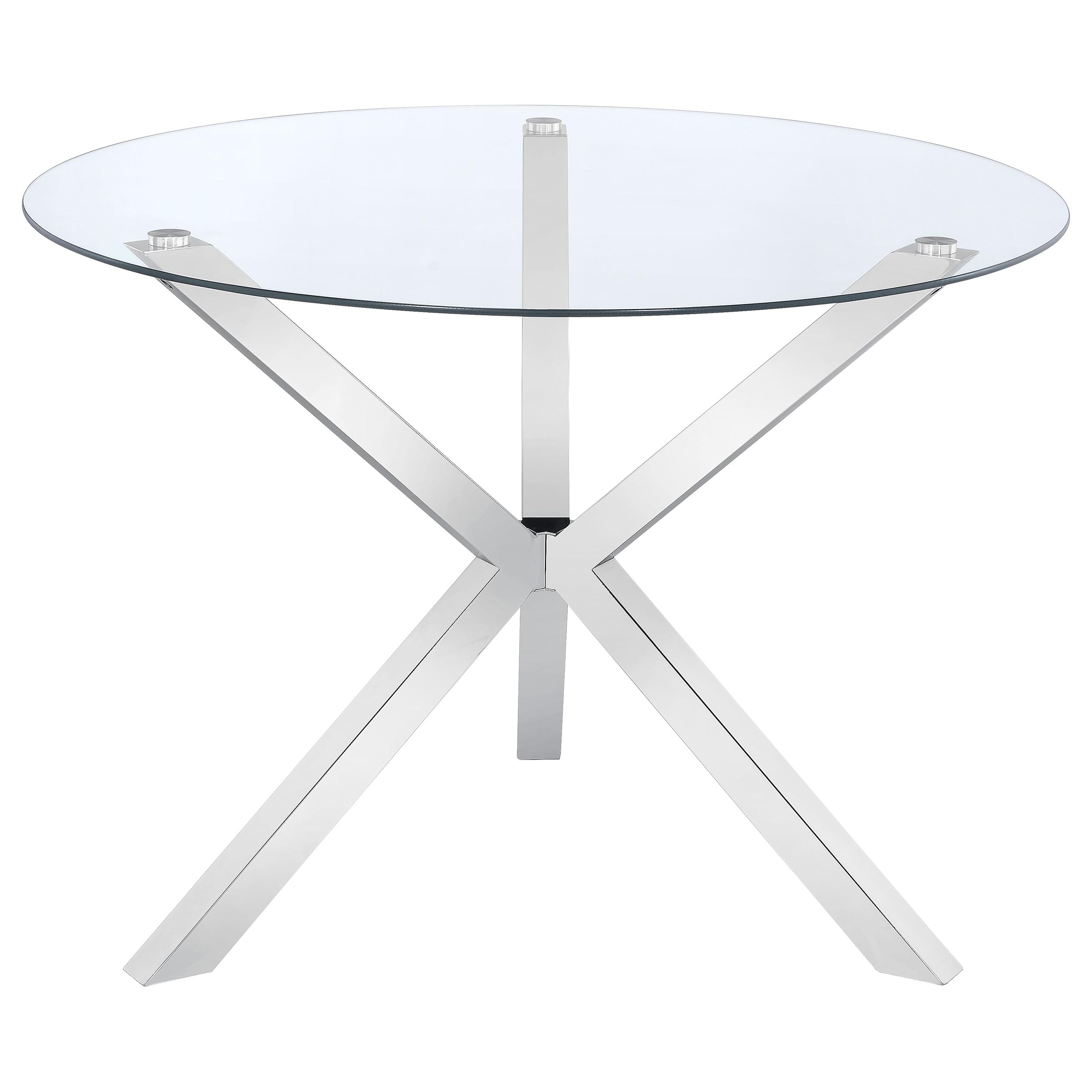 Coaster Home Furnishings Vance 41-inch Round Clear Tempered Glass Top Asterisk Dining Room Table Electroplated Chrome Steel Base 120760