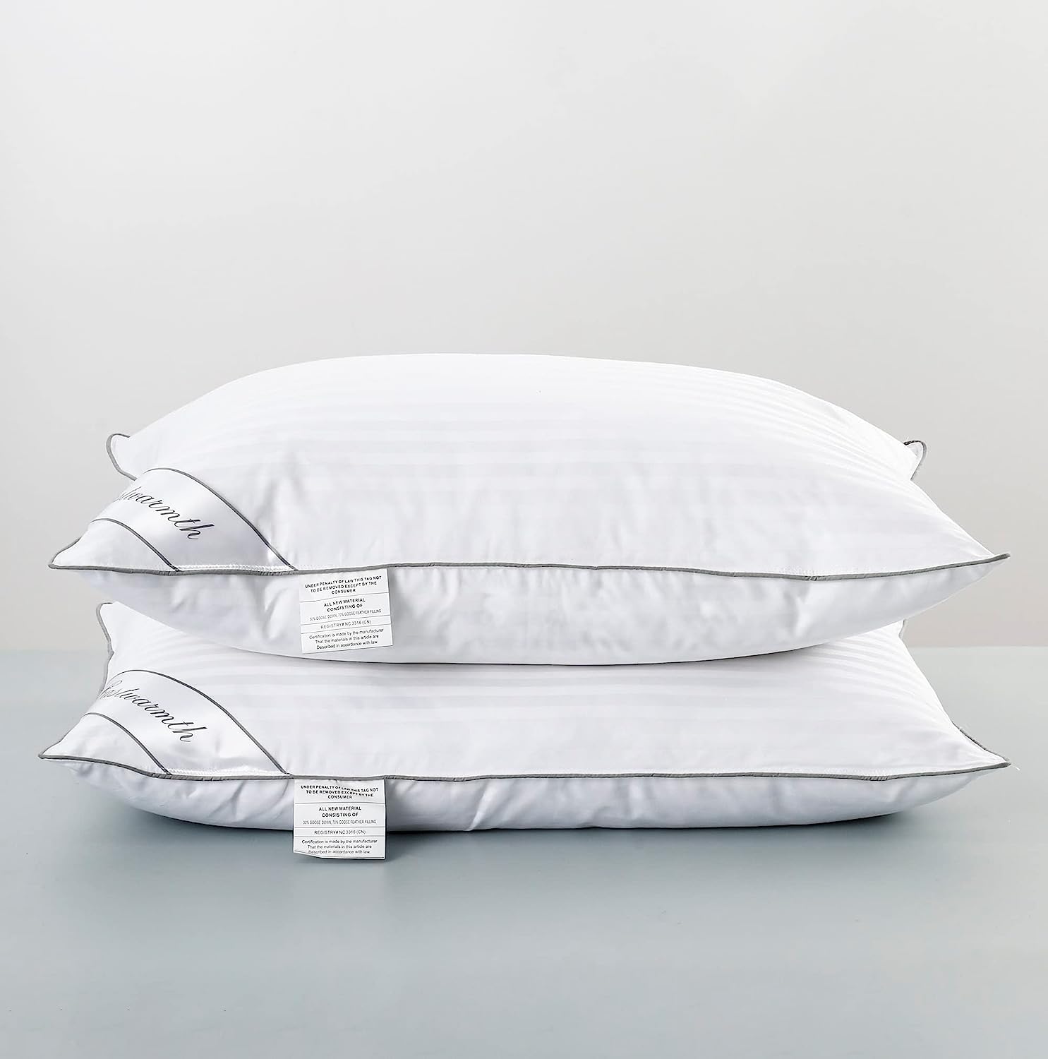 Eastwarmth Goose Feather Down Pillow, 100% Cotton Cover Bed Pillow Set Of 2 Stripe White Queen (Pack Of 2)