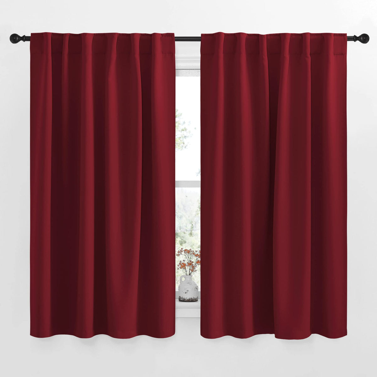 Nicetown Christmas Burgundy Bedroom Blackout Draperies Panels - (Red Color) 52 Inches X 63 Inches, 2 Panels Set, Thermal Insulat