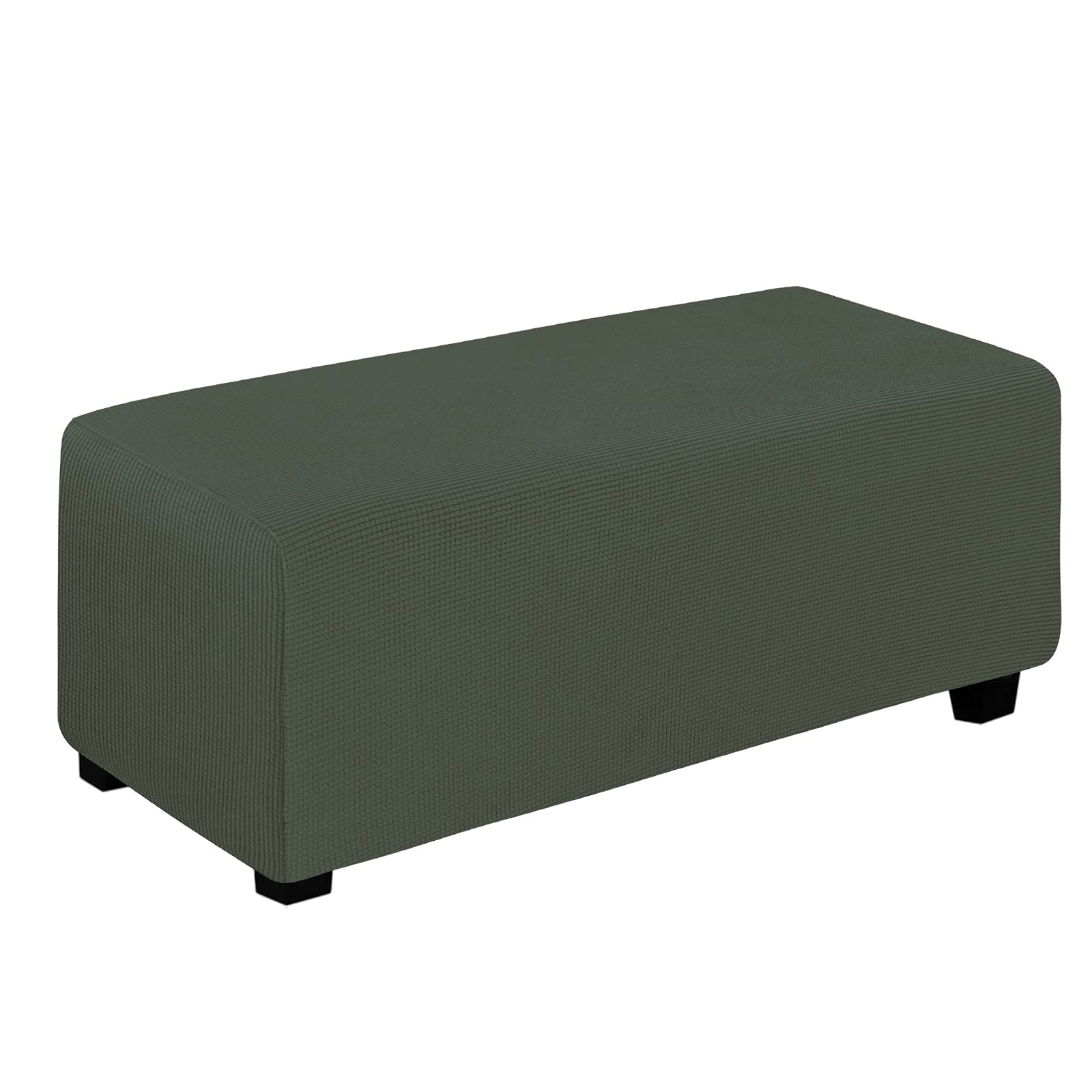 Easy-Going Stretch Ottoman Cover Folding Storage Stool Furniture Protector Soft Rectangle Slipcover With Elastic Bottom(Ottoman X-Large,Olive Green)