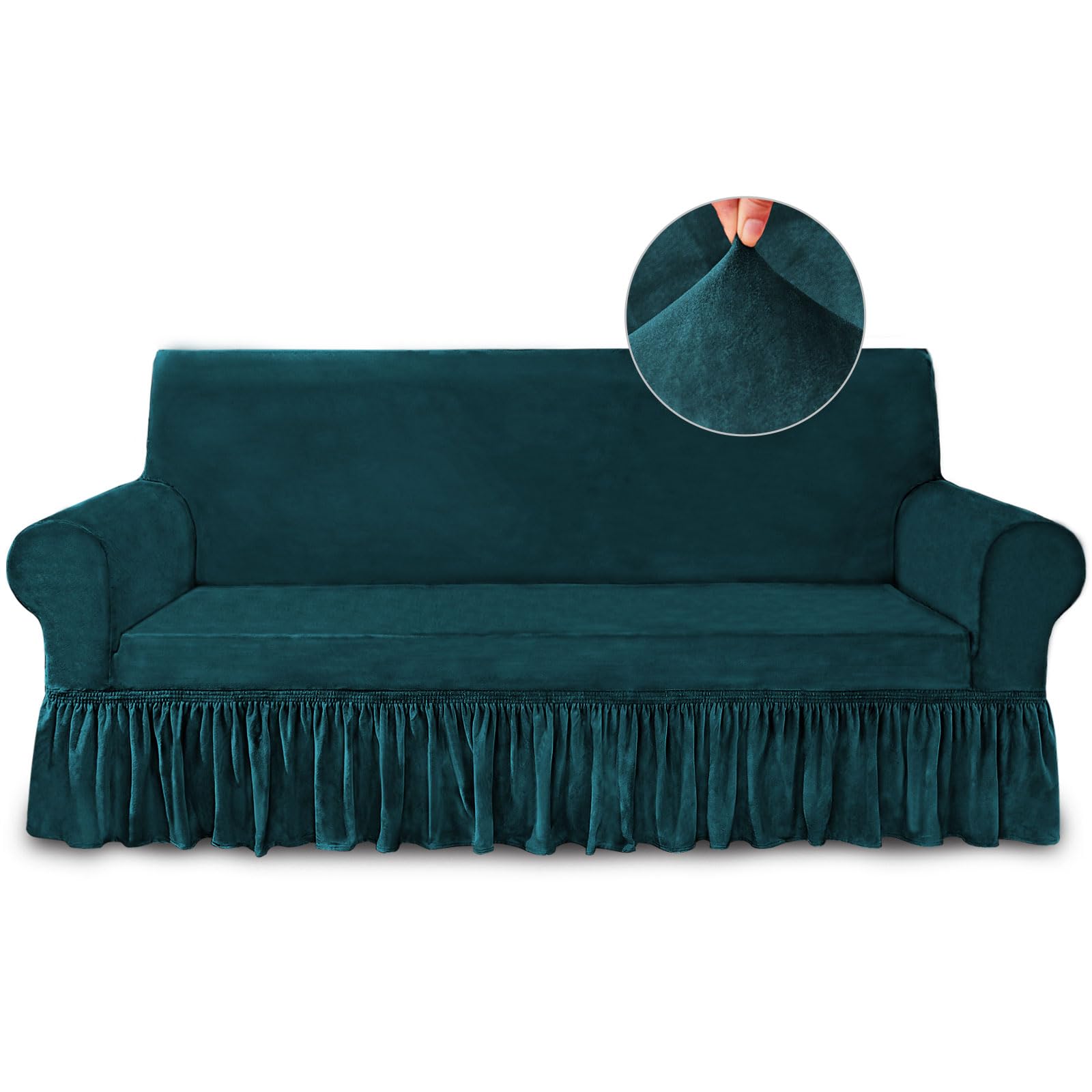 Niceec Sofa Cover Super Soft 1-Piece Dark Teal Sofa Slipcover For Sofas Stretch Universal Spandex Couch Covers For Living Room Easy Fit Washable Furniture Sofa Protector With Skirt