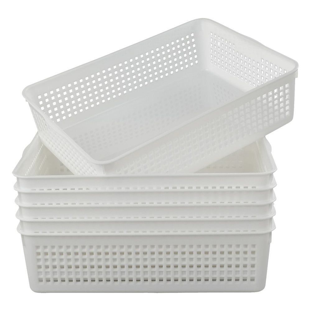 Lesbin Plastic Storage Trays Baskets/Organizing Baskets, 13.2 Inches x 9.6 Inches x 3.6 Inches, Set of 6 (White)