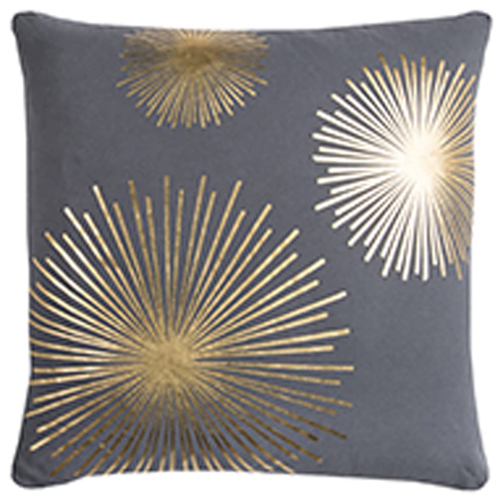 Rizzy Home Rachel Kate Starburst 20&quot; Poly Pillow with Cotton Cover-Gray/Metallic Gold