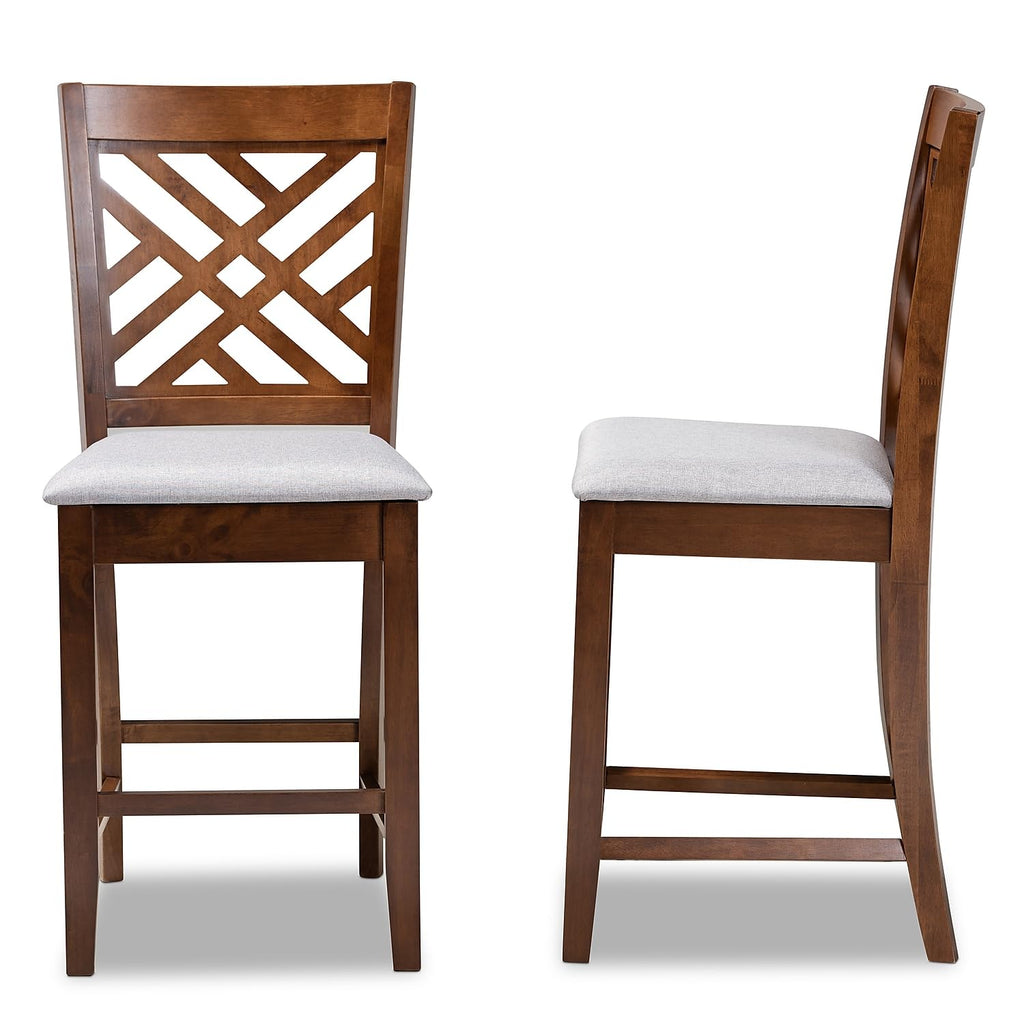 Baxton Studio Caron Contemporary Fabric Cut-Out Back Counter Stool, Grey and Walnut, 2-Pieces/Set (161-2PC-9886-HT)