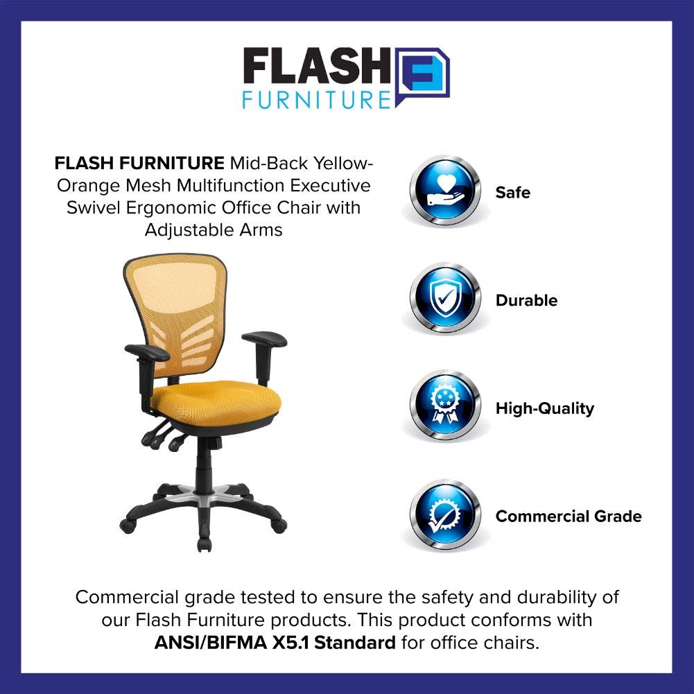 Flash Furniture Nicholas Mid-Back Yellow-Orange Mesh Multifunction Executive Swivel Ergonomic Office Chair with Adjustable Arms