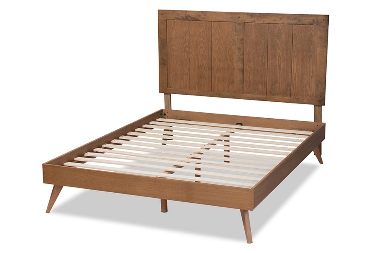 Baxton Studio Amira Mid-Century Modern Transitional Ash Walnut Finished Wood King Size Platform Bed