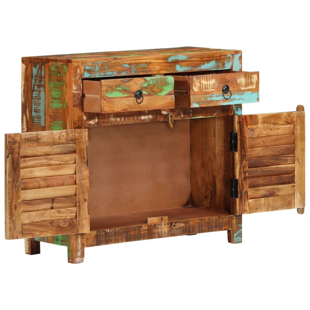 vidaXL Solid Reclaimed Wood Sideboard with Rustic Bohemian Style, 27.6"x11.8"x26.8", Ample Storage with 2 Drawers & 2 Doors, Unique Mixed Finish, for Home Decor & Display