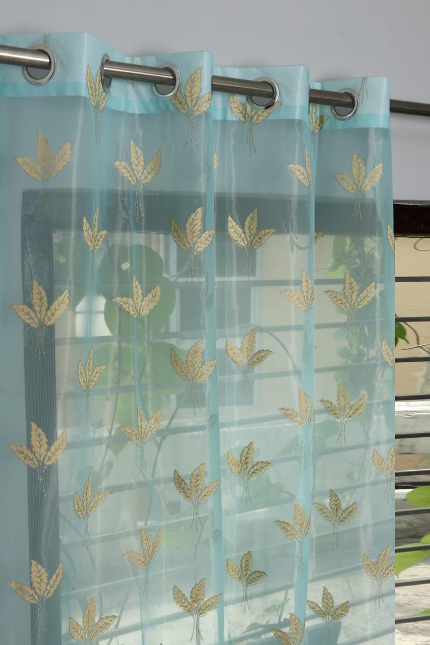 Gopvi Sheer Leaf Embroidered Eyelet Door Curtains 1 Piece | 4x7 Feet Net Drapes Living Room Bedroom Hall Kitchen Balcony | Light