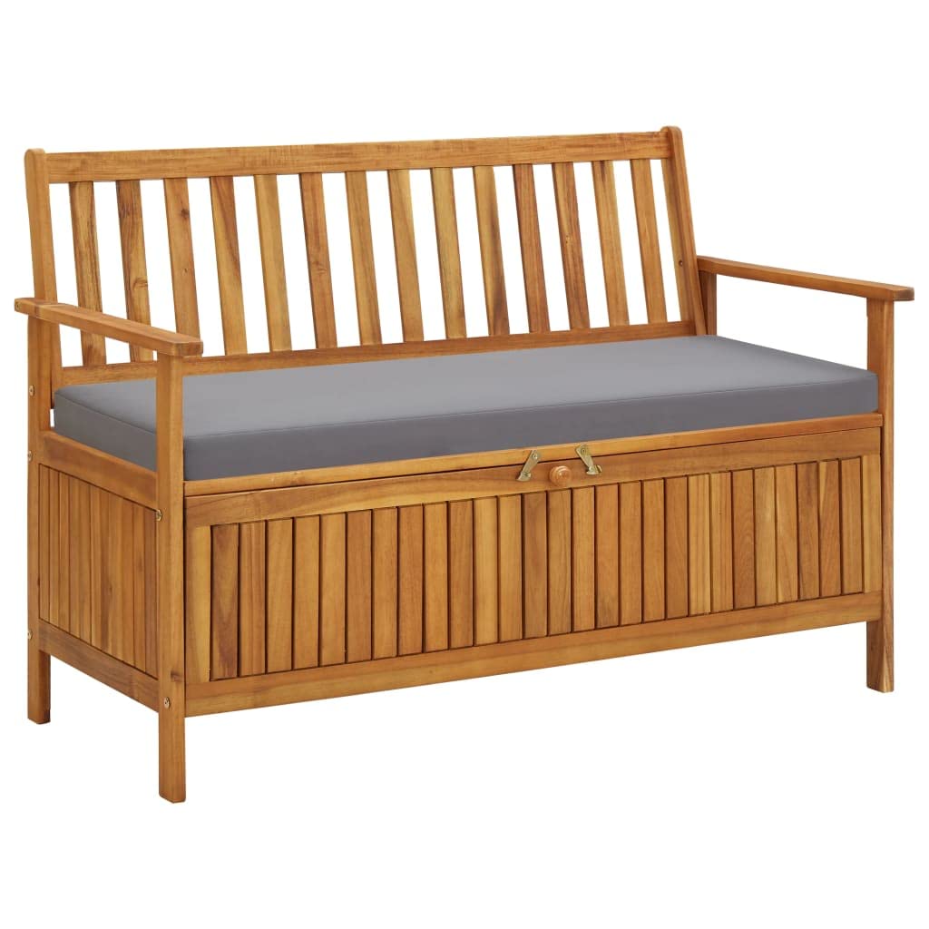 vidaXL Patio Storage Bench 47.2", Solid Acacia Wood, Dark Gray Cushion, Ample Storage Compartment, Rustic Style, Home and Garden Furniture