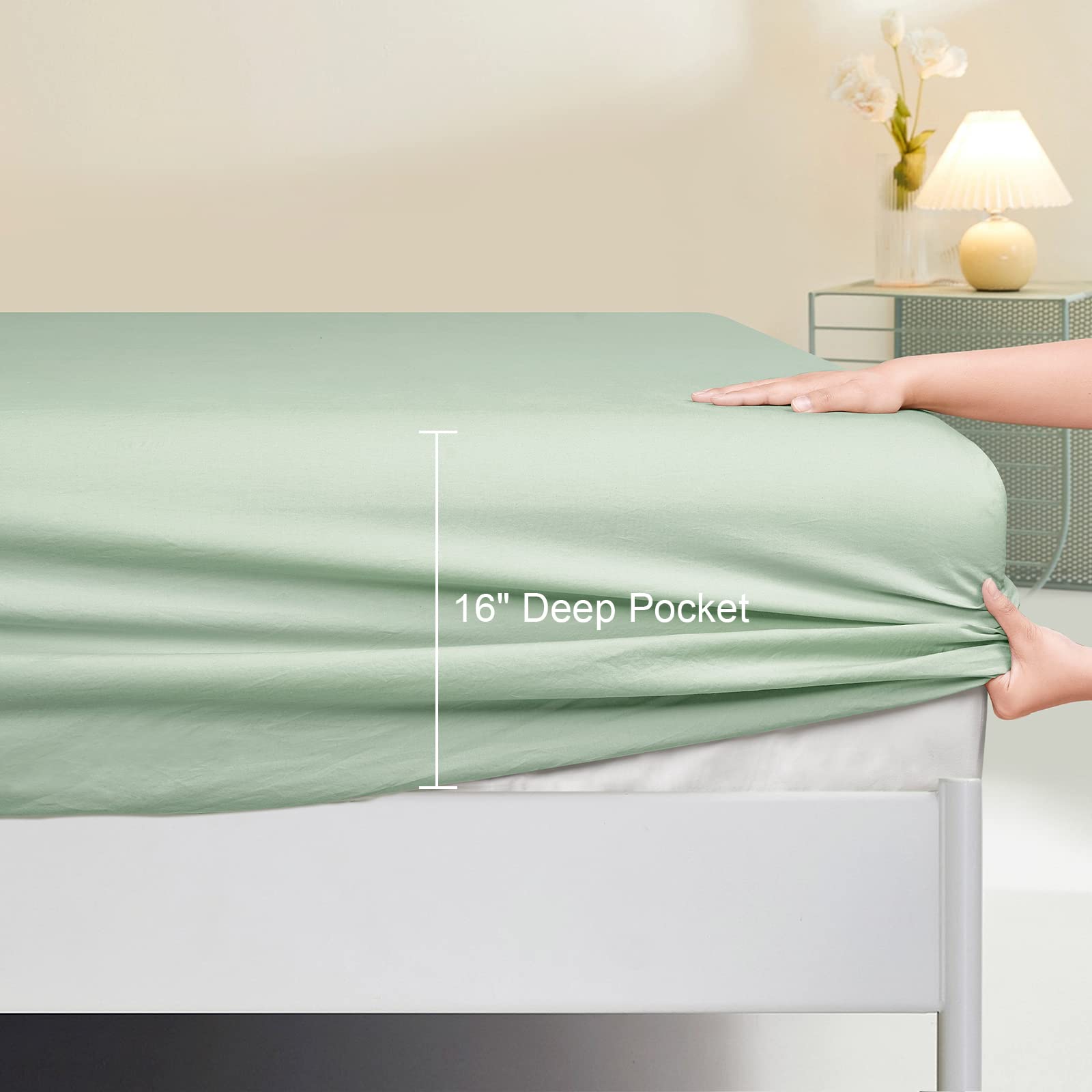 Phf 100% Garment Washed Cotton Fitted Sheet King Size - Cozy Cloud Soft Linen Like Bottom Sheet Only With Elastic Deep Pockets,