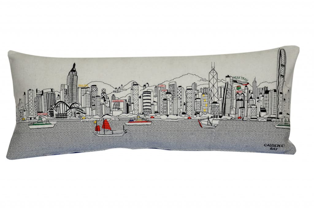 HomeRoots Cream 35' White Hong Kong Daylight Skyline Lumbar Decorative Pillow