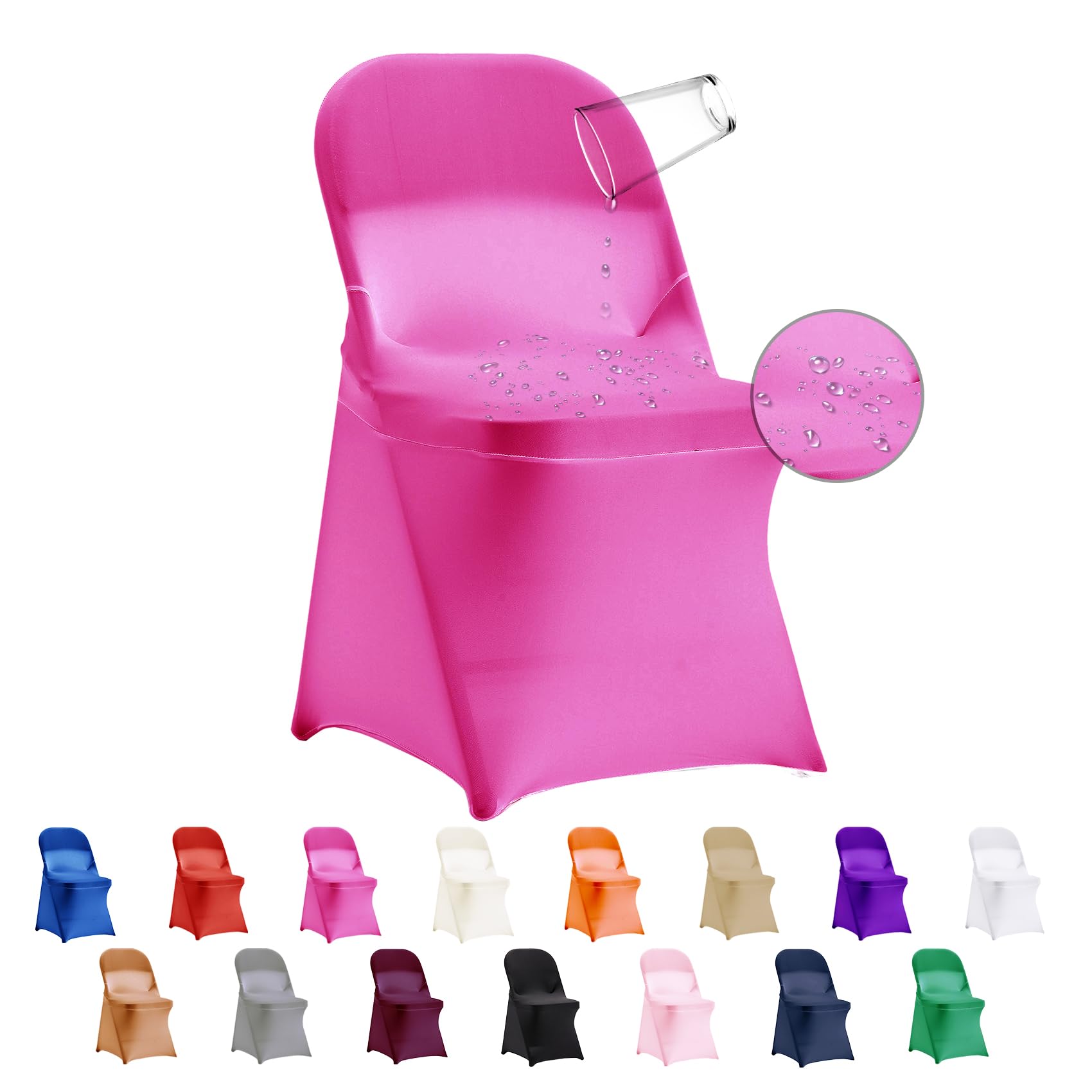 eccwai 12 PCS Waterproof Stretch Spandex Folding Chair Covers, Dining Room Chair Slipcovers Protector for Wedding, Banquet, Part