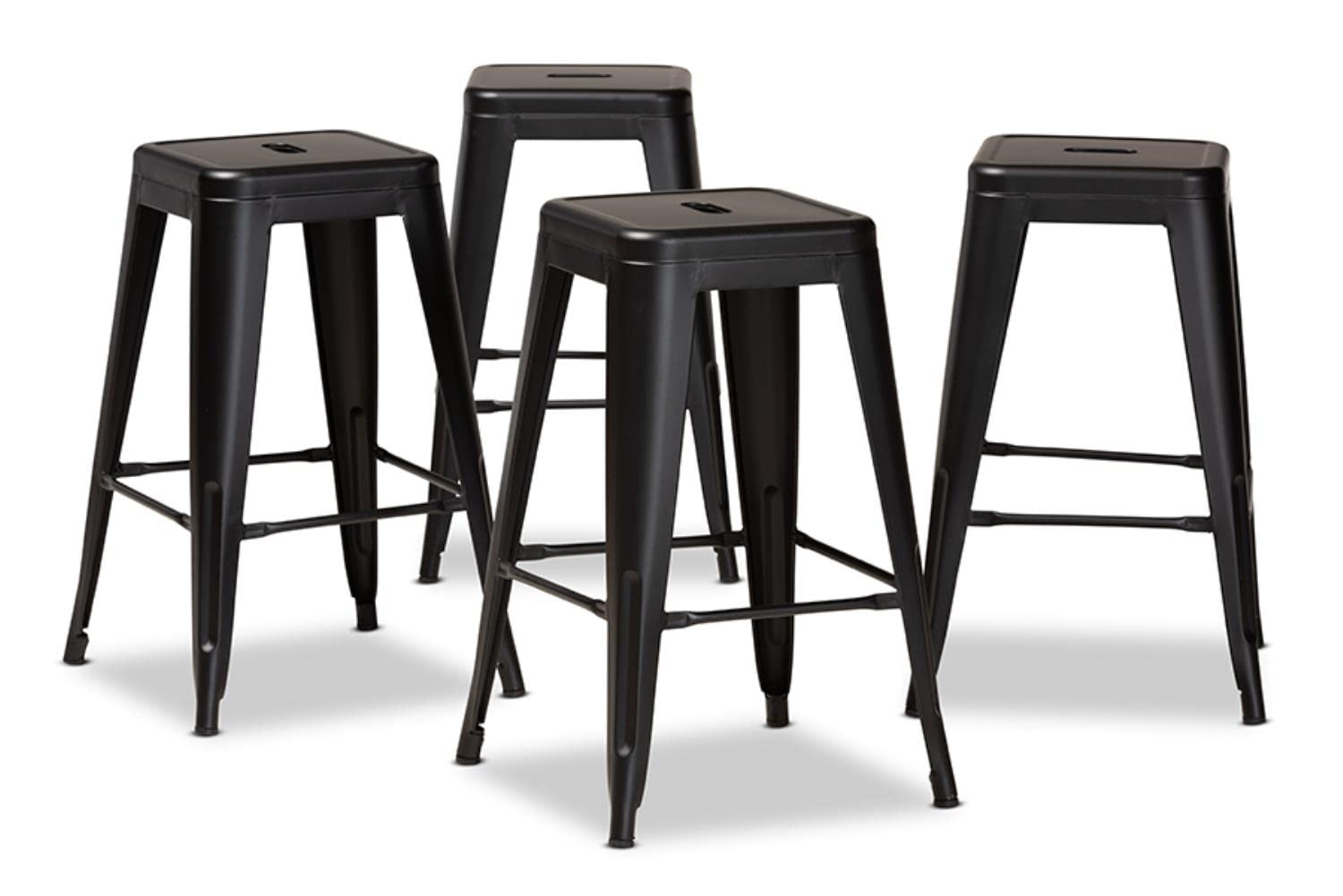 Baxton Studio Horton Modern and Contemporary Industrial Black Finished Metal 4-Piece Stackable Counter Stool Set