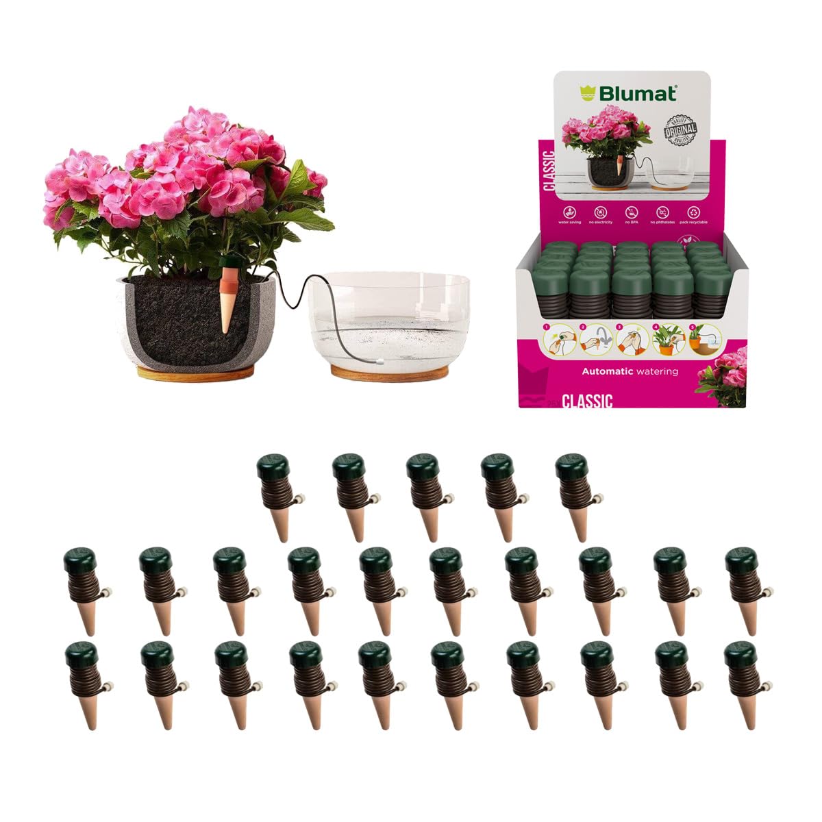 Blumat Classic Plant Watering Stakes - Self Watering Planter Insert For Pots - Automatic Plant Waterer & Plant Accessories (25Pa