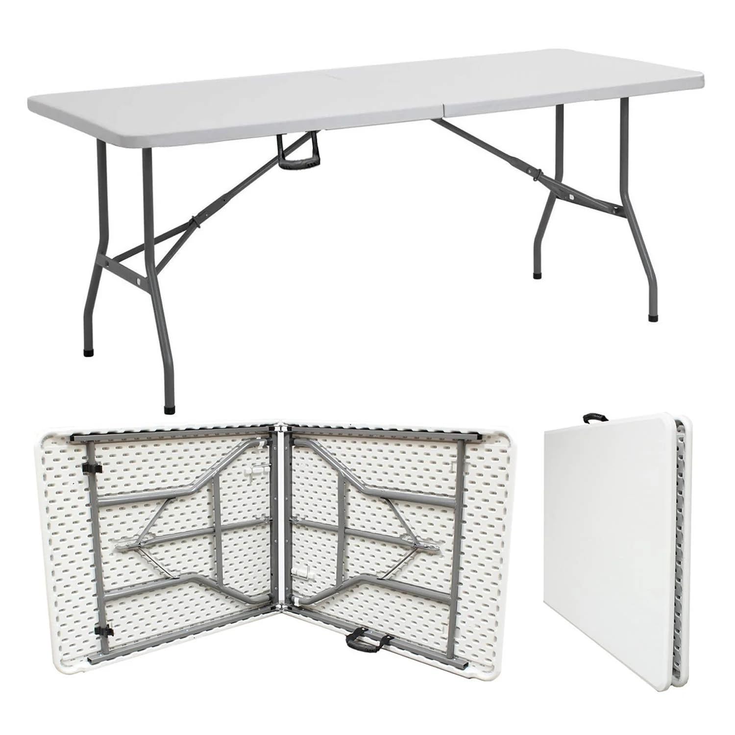 Amazing For Less 8Ft Folding Table White Plastic Portable Long Foldable Tables Indoor Outdoor Party Picnic Camping Fold Table 8 Foot (4Ft, 6Ft, 8Ft)