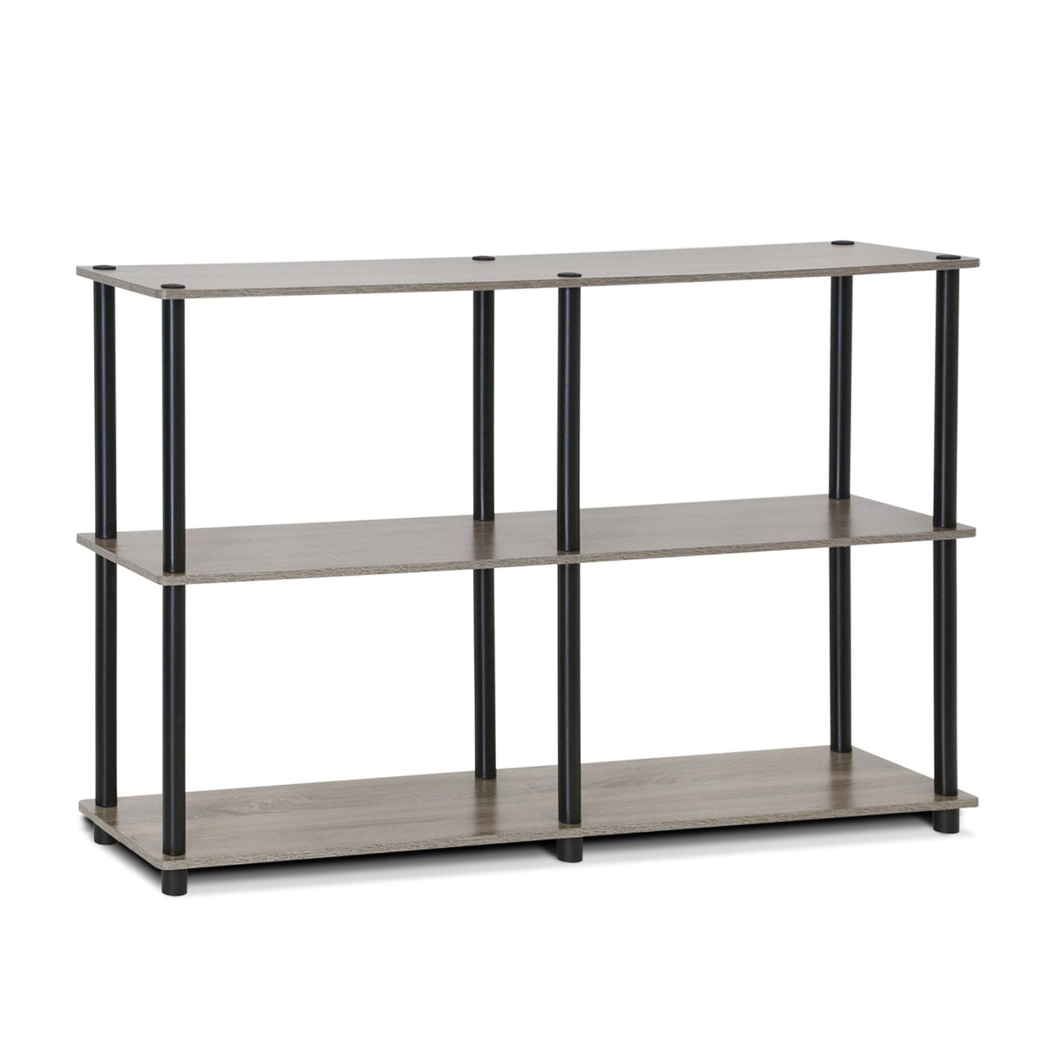 Furinno Turn-N-Tube 3-Tier Double Size Storage Display Rack, French Oak Grey/Black