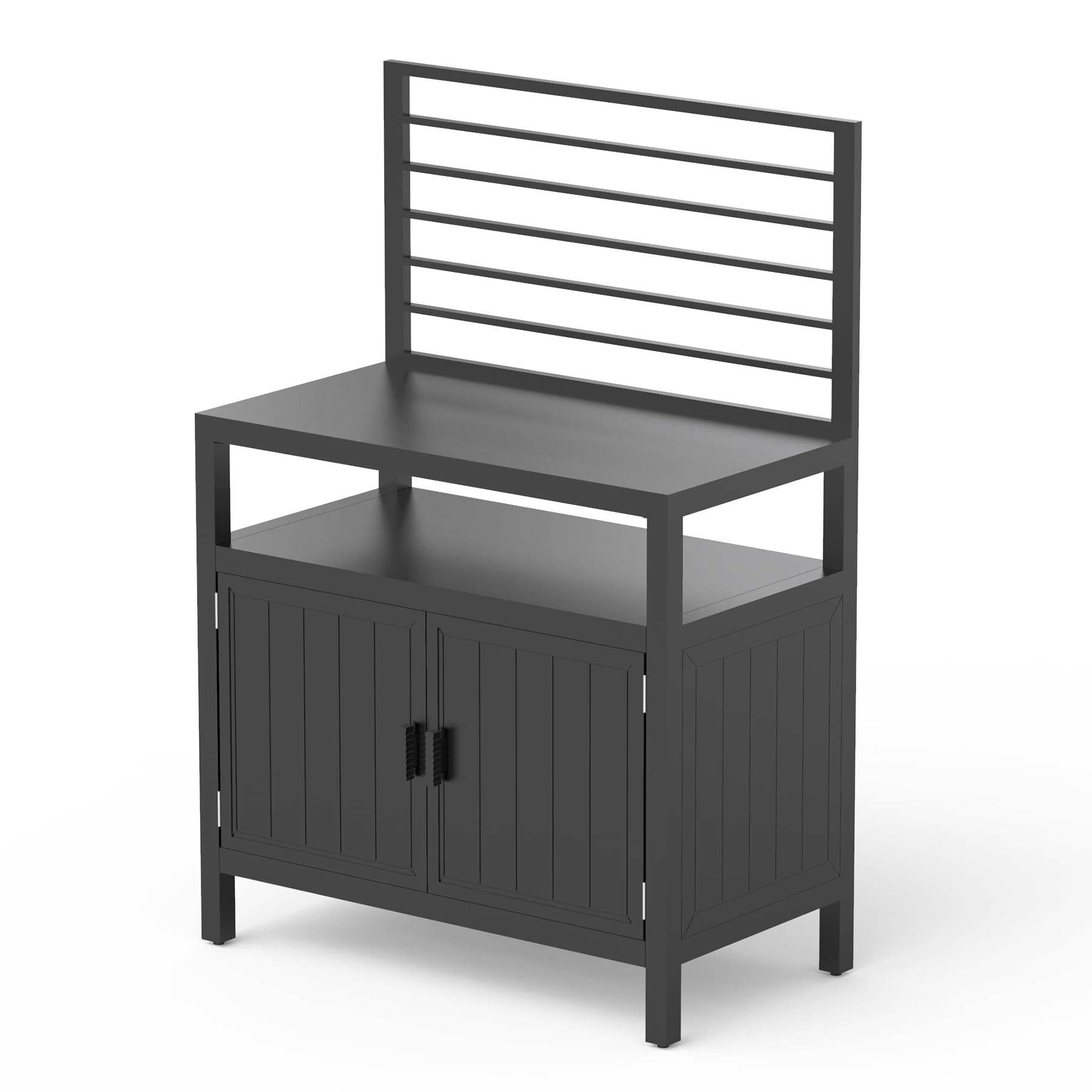 Domi Outdoor Kitchen Island With Storage, Aluminum Kitchen Storage Island With Wall Hanging, Freestanding Grill Storage Cabinet