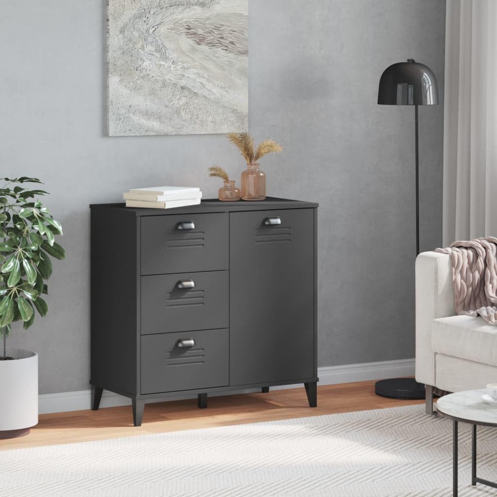 vidaXL Sideboard/Storage Buffet Side Cabinet - Engineered Wood, Anthracite Gray, 4 Handles, Industrial, 31.5x15.7x31.5