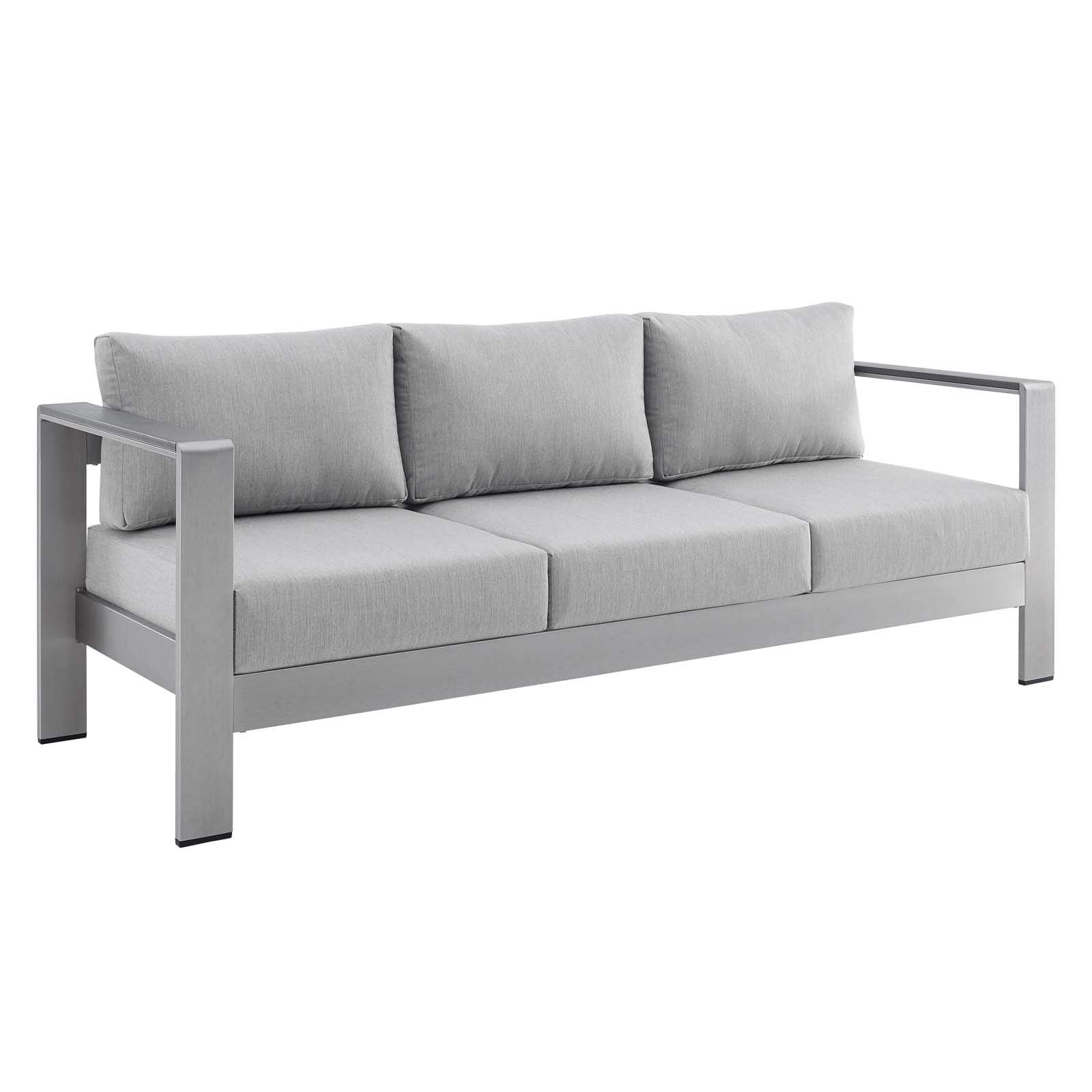 Modway Shore Eei-4228-Slv-Gryshore Sunbrella Patio Sofa In Silver Gray, 27.5 X 76.5 X 24.5