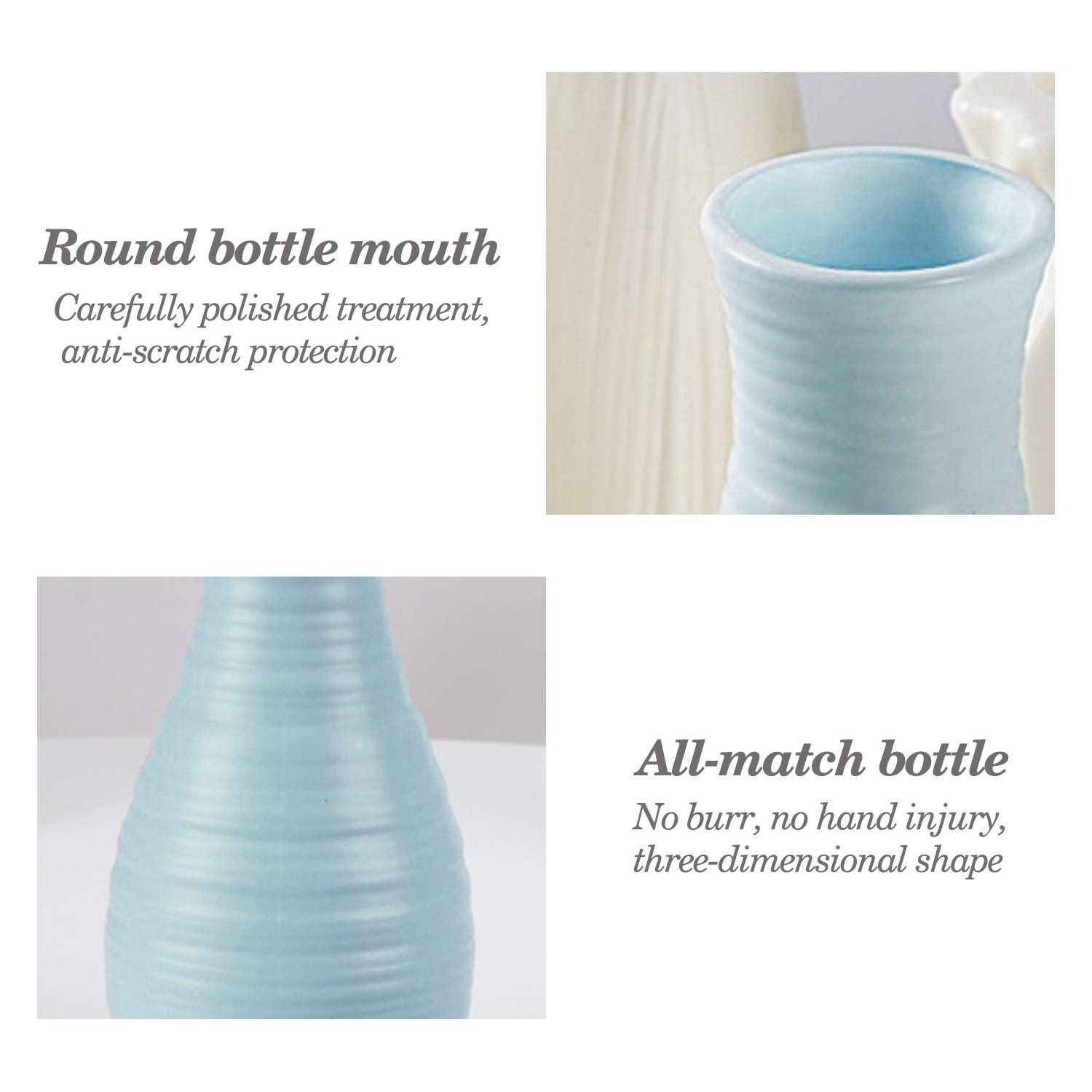 Unbreakable Vase For Flowers, Ceramic Look Plastic Vase For Home Decor, Living Room, Table (Seashell Blue)