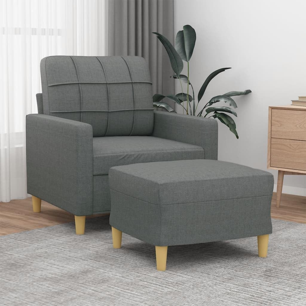 vidaXL Fabric Sofa Chair with Footstool - Comfortable and Breathable Fabric, Modern Design with Sturdy Frame, Spacious Seating, Ideal for Living Room or Office - Dark Grey
