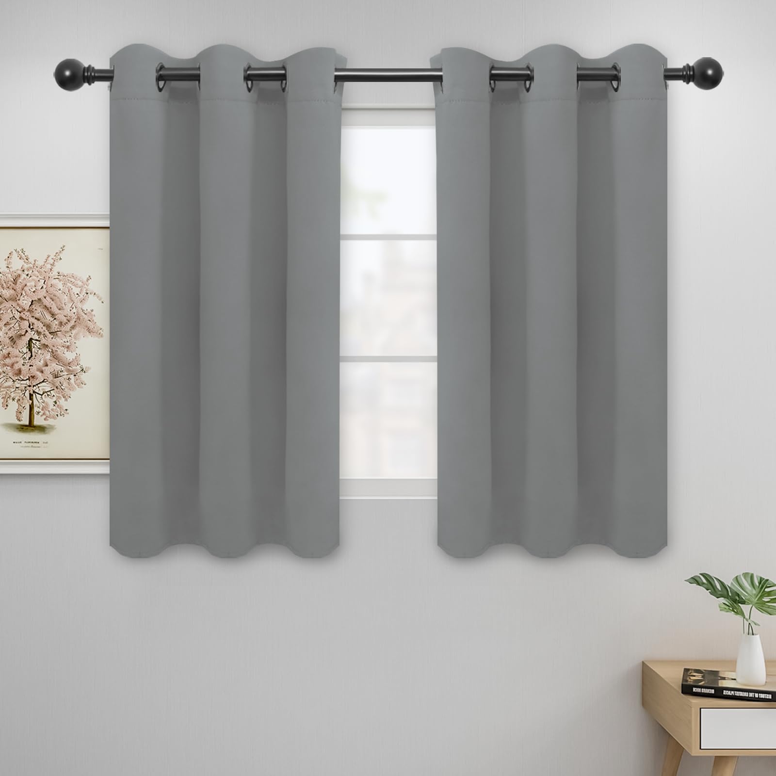 Easy-Going Blackout Curtains For Bedroom, Solid Thermal Insulated Grommet And Noise Reduction Window Drapes, Room Darkening Curtains For Living Room, 2 Panels (42X45 In, Light Gray)