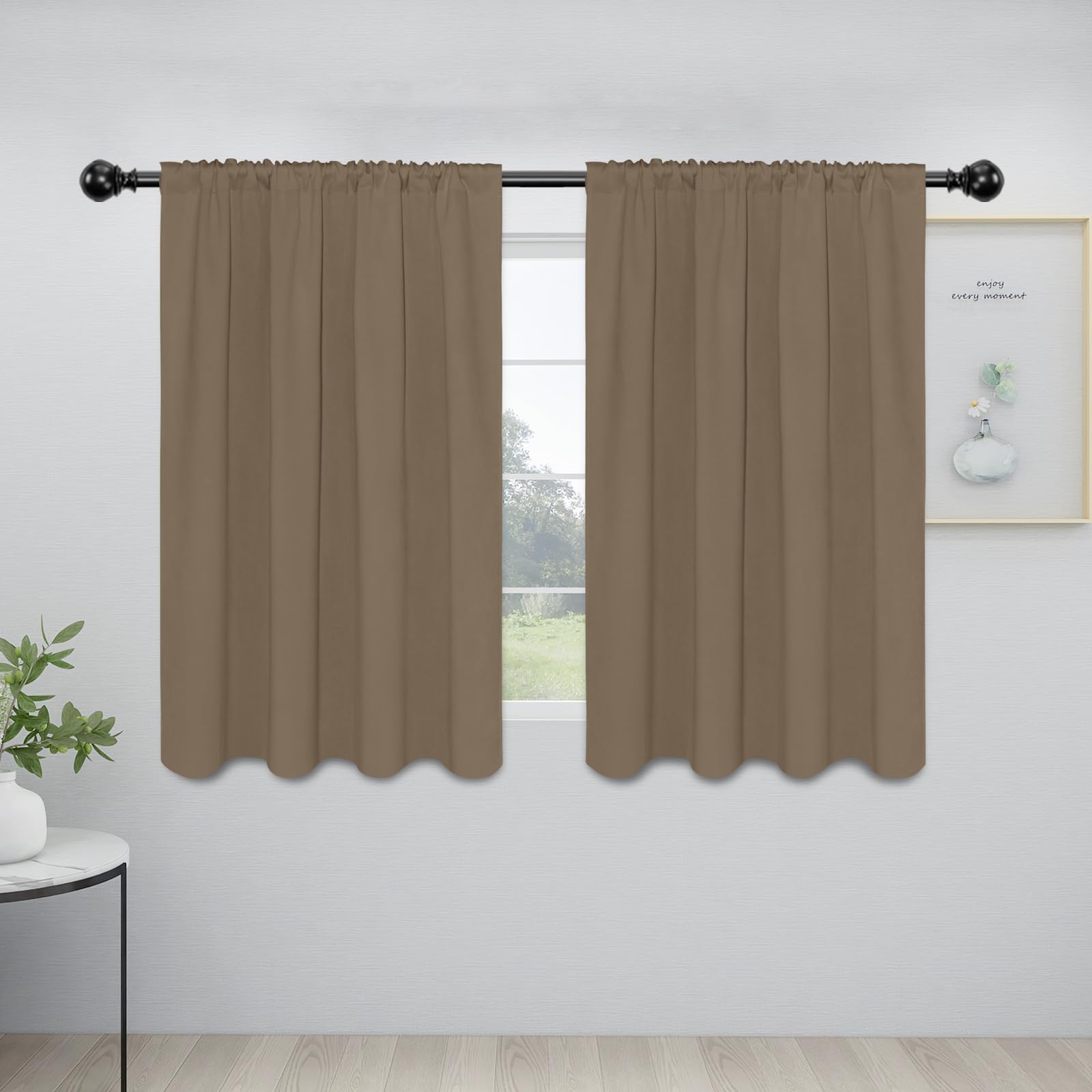 Easy-Going Rod Pocket Blackout Curtains For Bedroom, Room Darkening Window Curtains For Living Room, Thermal Insulated Noise Reduction Solid Window Drapes, 2 Panels(42X45 In, Camel)