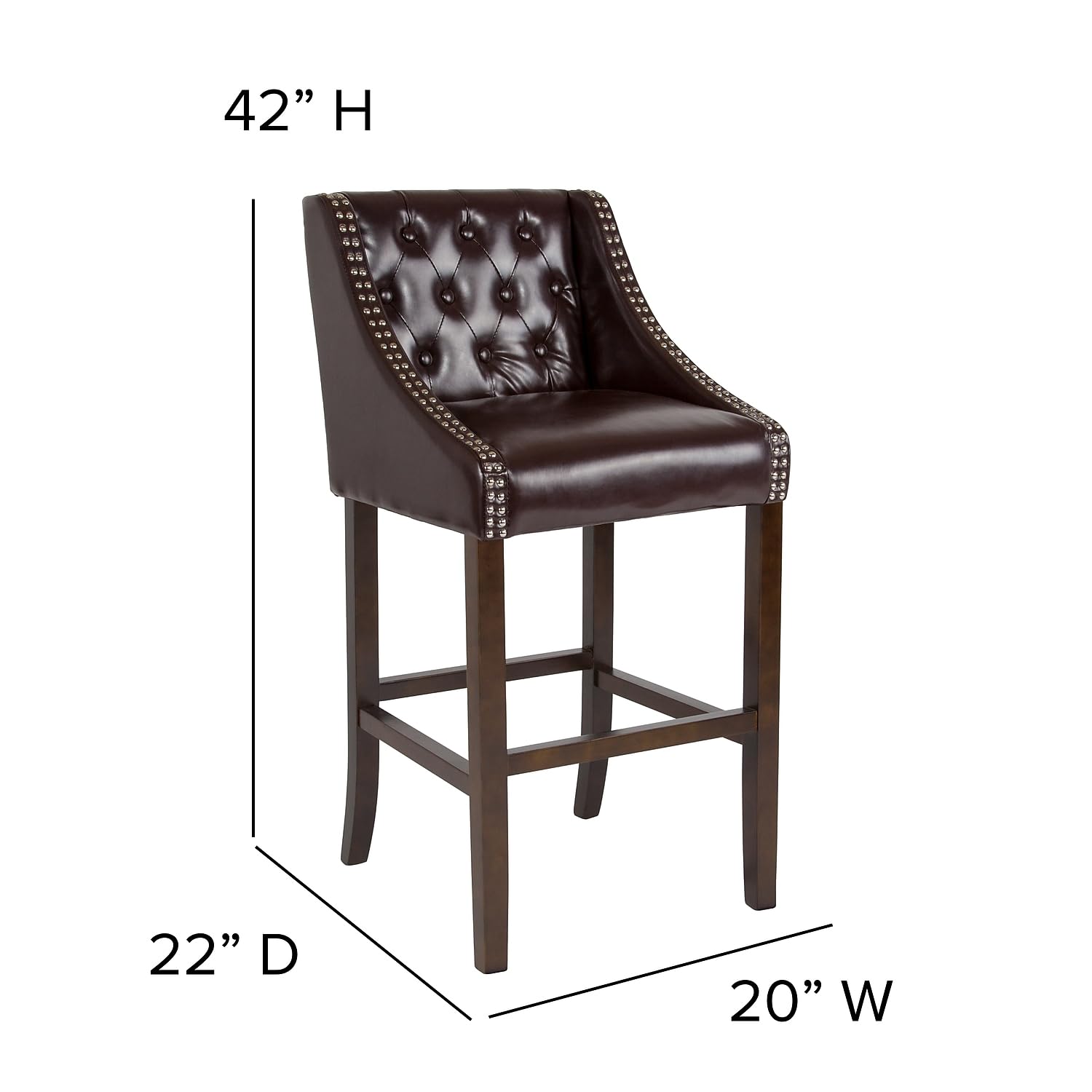 Flash Furniture Carmel Series 30&quot; High Transitional Tufted Walnut Barstool With Accent Nail Trim In Brown Leathersoft