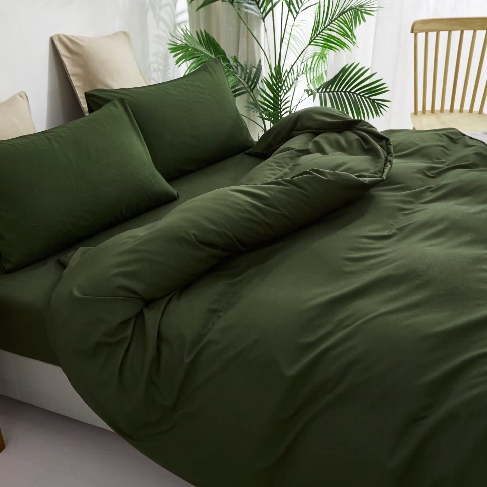 Houseri Olive Green Comforter Set Queen Army Green Bedding Queen Size Dark Green Comforter Sets For Men Women Teens Farmhouse Hu