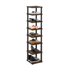 Furinno Turn-N-Tube 8-Tier Vertical Space Saving Free Standing Shoe Tower, Shoe Rack for Closet Entryway, Amber Pine/Black