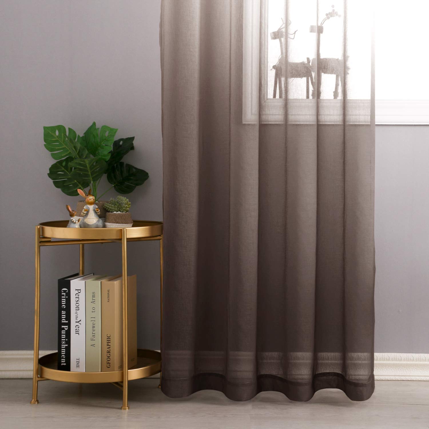 Dwcn Ombre Sheer Curtains - Faux Linen Gradient Grommet Top Semi Voile Drapes For Bedroom And Living Room, Set Of 2 Window Curta