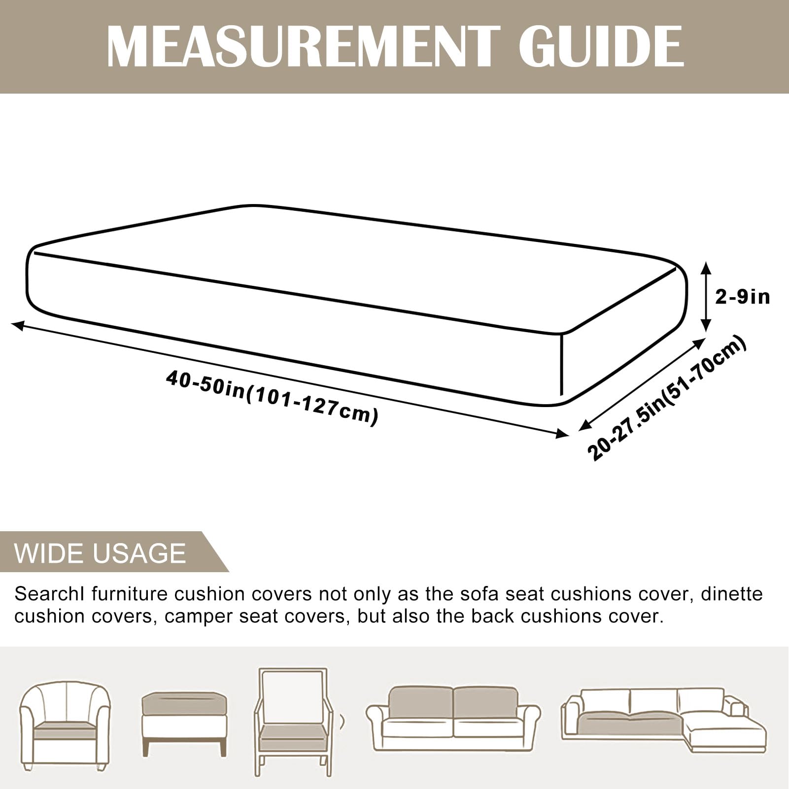 Searchi Stretch Jacquard Sofa Couch Cushion Covers Replacement Cushion Slipcovers Stretch Sofa Seat Cover Furniture Protector Sofa Slipcover Soft With Elastic Bottom(Medium, Grey)