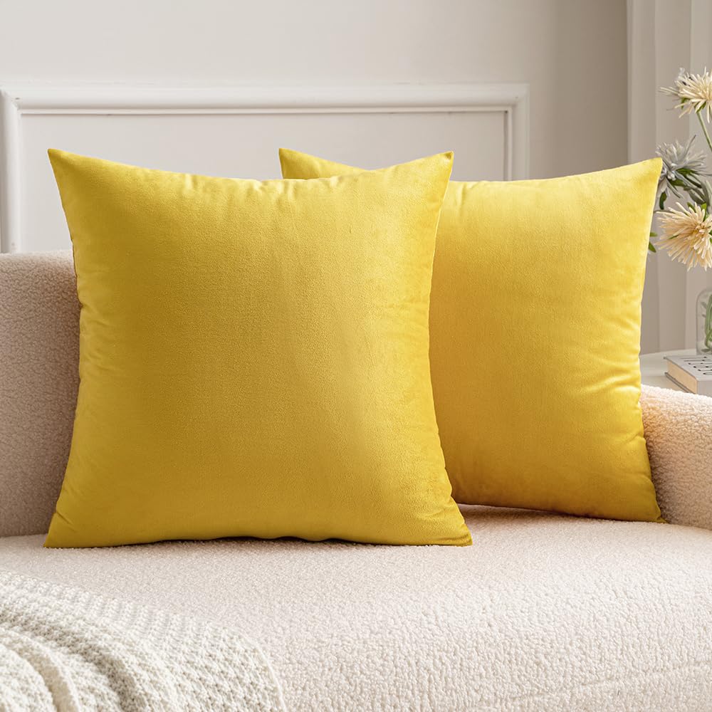 Miulee Pack Of 2 Velvet Soft Solid Decorative Square Throw Pillow Covers Set Cushion Case For Fall Sofa Bedroom 16X16 Inch 40X40