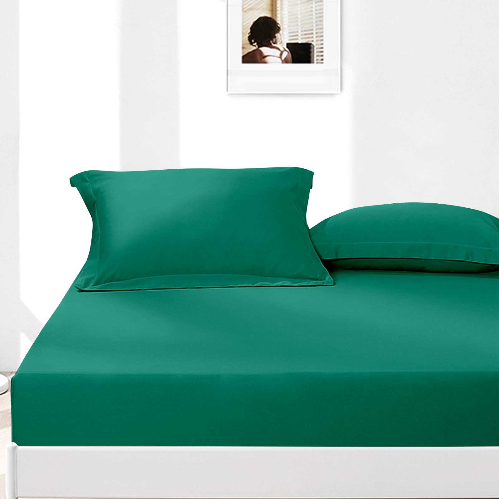 Ntbay 2 Pack 500 Thread Count 100% Egyptian Cotton Standard Pillow Shams, Super Soft And Breathable Oxford Pillowcases For Bed, 20X26 Inches, Dark Green