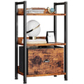 Furologee 3 Tier Bookshelf With Drawer, Small Bookcase With Shelves, Short Wood And Metal Bookshelf Storage Organizer, Industrial Freestanding Shelf Units For Bedroom, Living Room, Dorm, Rustic Brown